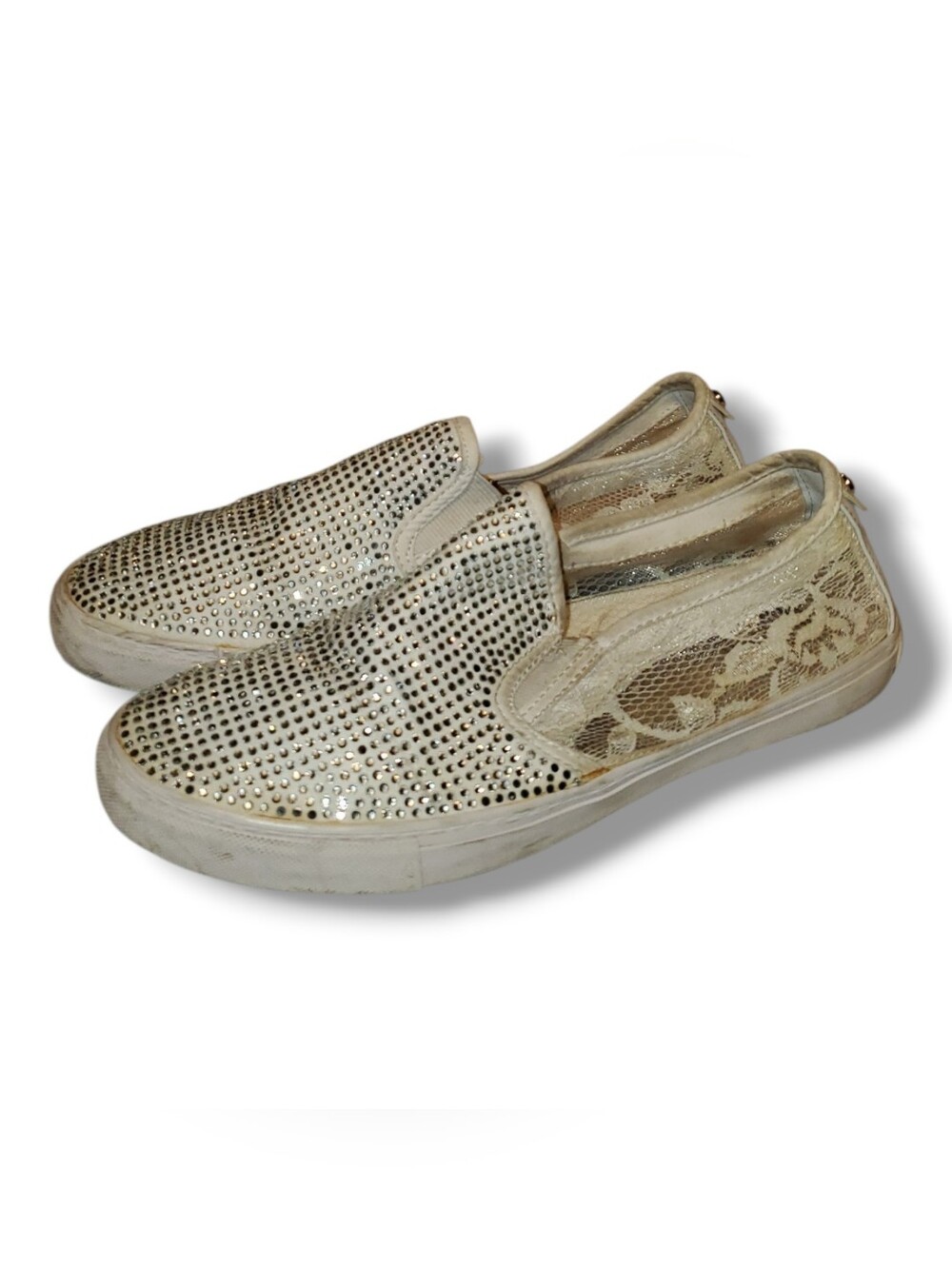 Guess Women's Cream Slip-On Rhinestone & Lace Clogs